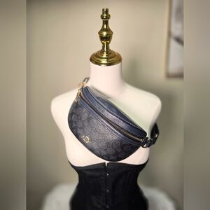 Coach Belt Bag Canvas Signature Charcoal Midnight Navy 39937